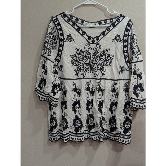 Women's white cotton with black embroidery detail by Sapphire size XL - Picture 1 of 8